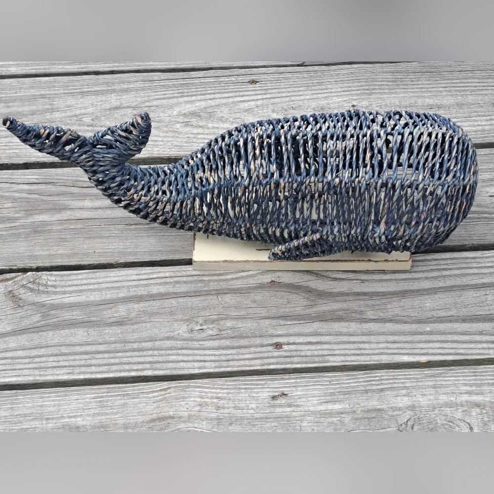 Tommy Bahama Nautical Blue Whale Woven Wicker Sculpture